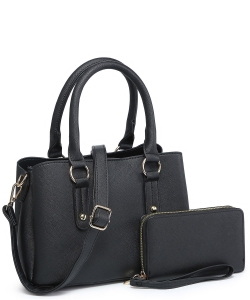 Saffiano 2-in-1 Satchel Handbag BK1196B BLACK